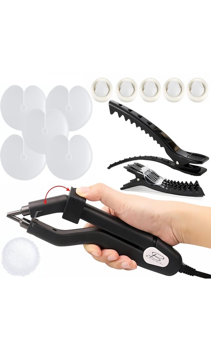 Set pentru extensii de par, Novaza Tech, Masina, Keratina, Capace, 6 agrafe pentru par, Multicolor