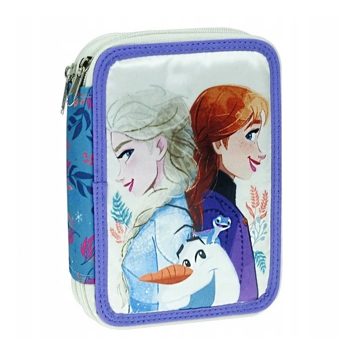 Frozen Jégvarázs tolltartó 2 cipzárral, felszerelt, sötétkék, 19 cm