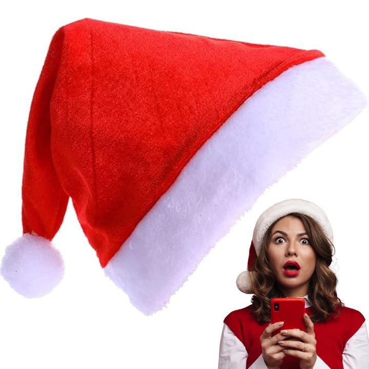 Palarie, Openhome, Pufoasa Si Moale, Dimensiune Universala, Design Clasic De Craciun, 40 x 30 cm, Plastic, Rosu/Alb