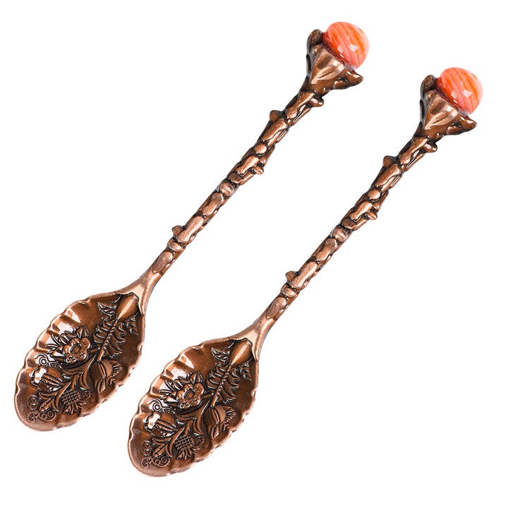 Set 2 linguri retro din cristal pentru cafea, Enforose, bronz, 10cm