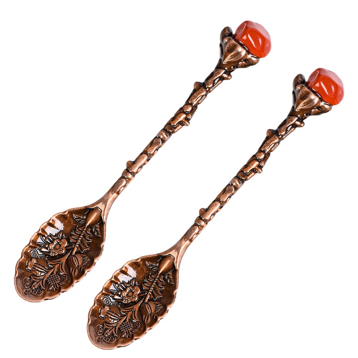 Set 2 linguri retro din cristal pentru cafea, Enforose, bronz, 10cm