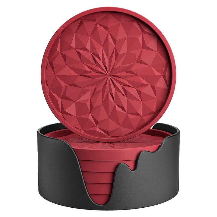 6 db szilikon italtartó készlet, mély kialakítású, hőálló, borvörös, 10cm