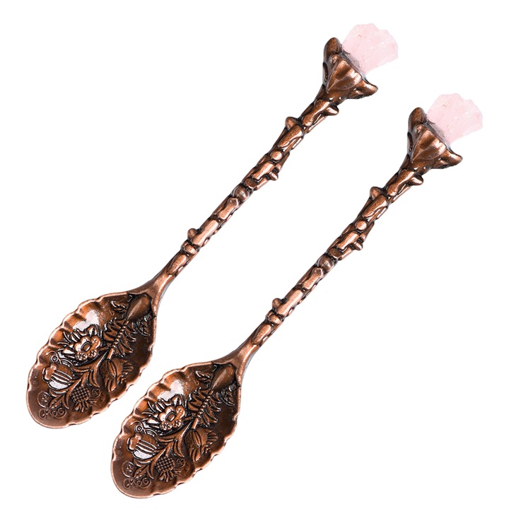 Set 2 linguri retro din cristal pentru cafea, Enforose, bronz, 10cm