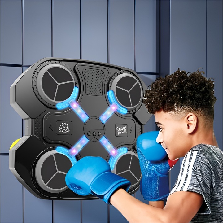 Jucarie de Boxat cu Muzica si Lumini, OEM, Manusi Incluse, 32.5x28x7.4 cm, 930 g, Negru