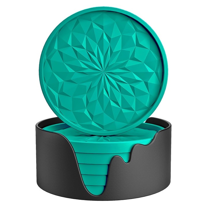 6 db szilikon italtartó készlet, mély kialakítású, hőálló, csúszásmentes, kékeszöld színű