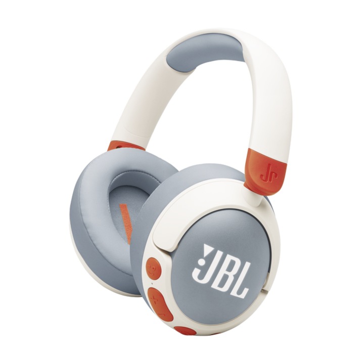 Fejhallgató Over-Ear JBL JR 470NC, vezeték nélküli, Bluetooth, zajszűrős és beépített mikrofonnal, 20/29 órás üzemidő, fehér