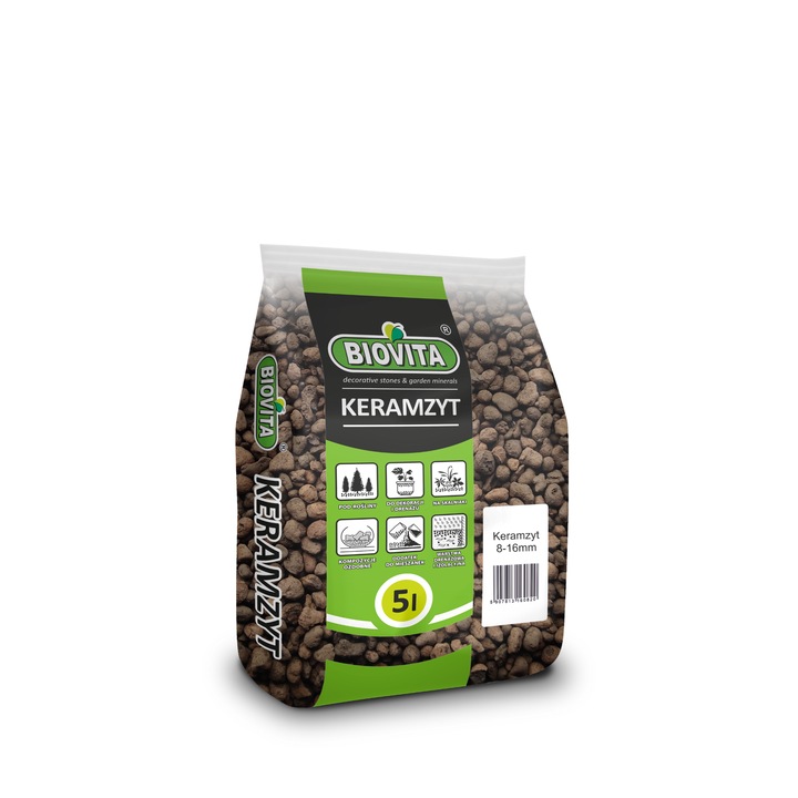 Argila expandata Biovita, 5L, maro, 8-16mm natural pentru gradina, drenaj, ghivece