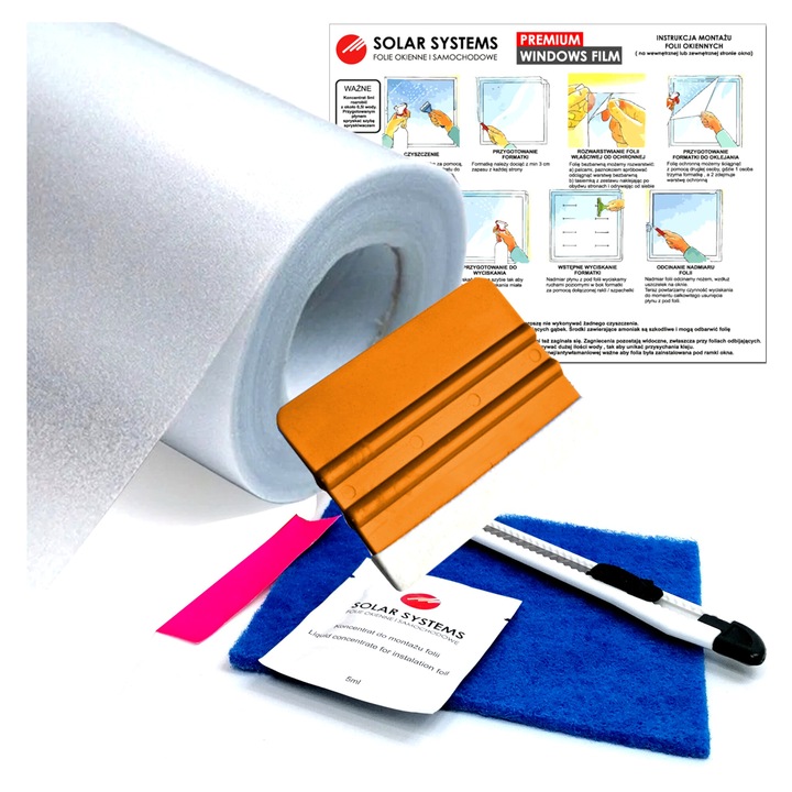 Матово самозалепващо фолио за прозорци и прозорци, Соларни системи, 44,5x200 см, непрозрачно, предлагащо поверителност, пълен монтажен комплект, UV устойчивост, лесен за монтаж, Хигиенен сертификат, RoHS съвместим, бял