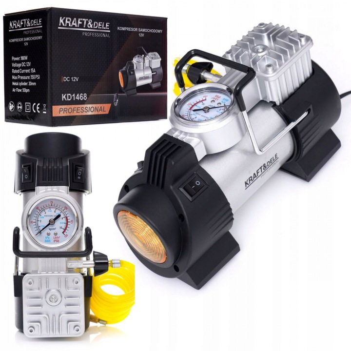 Set compresor auto 12V cu manometru prelungitor (KD1468)