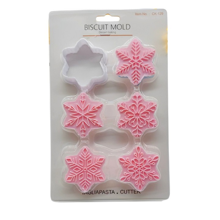 Set 5 Decupatoare Fulg De Zapada Pentru Biscuiti, Pasta de zahar