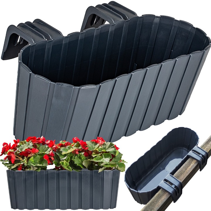 Ghiveci oval pentru balcon, Prosperplast, antracit, 38.3x21.2cm, 4.9L