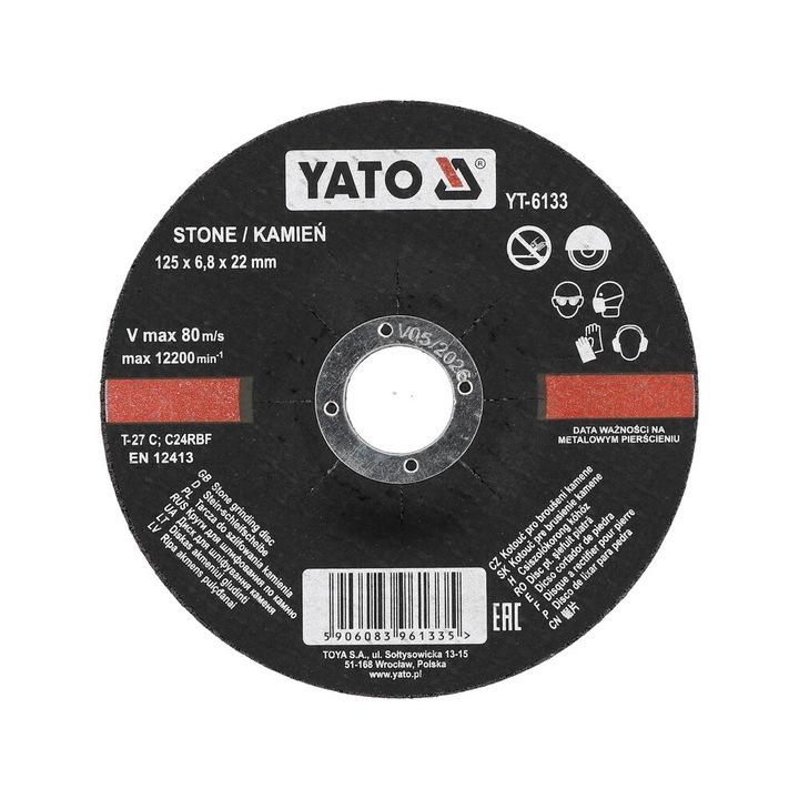 YATO Disc pentru slefuit piatra, 125x6.8x22 mm