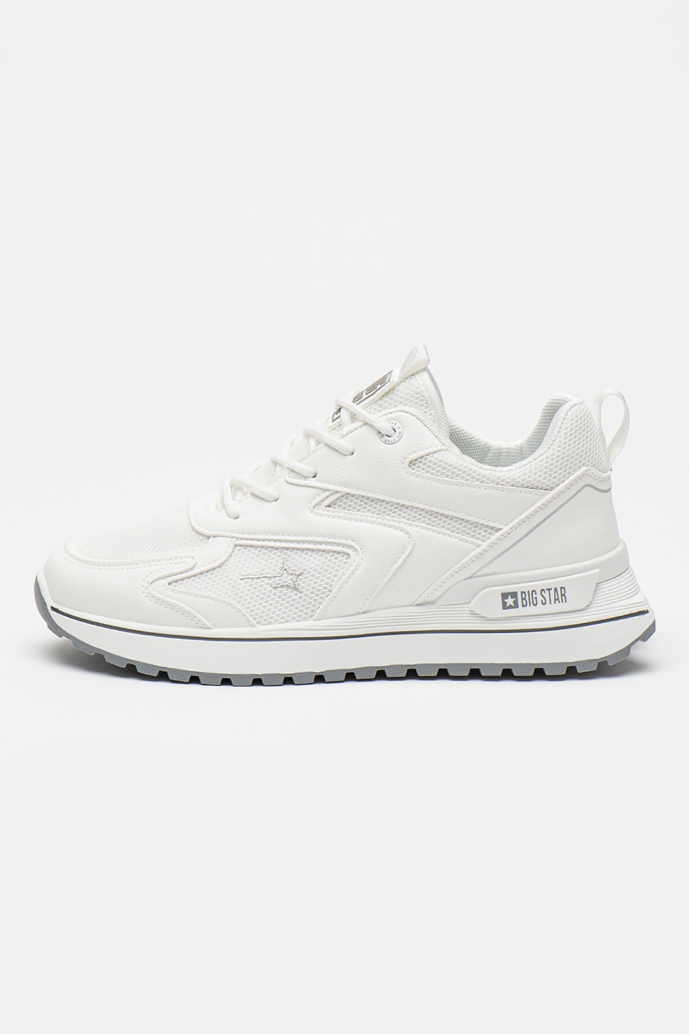 Big Star, Pantofi sport de piele ecologica si plasa, Alb optic, 45
