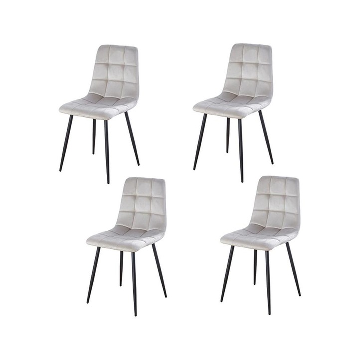 Set 4 scaune dining / bucatarie KJC37, tapiterie catifea, picioare metal, Bej