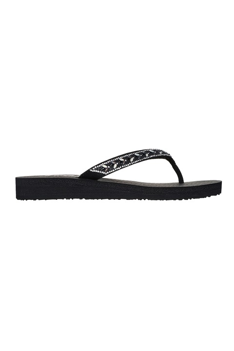 Skechers, Papuci flip-flop Meditation Lucky One, Negru, 37