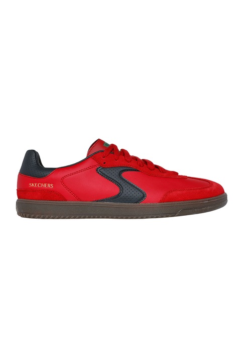 Skechers, Pantofi sport din piele ecologica cu garnitura din piele intoarsa Hotshot, Rosu, Negru, 43