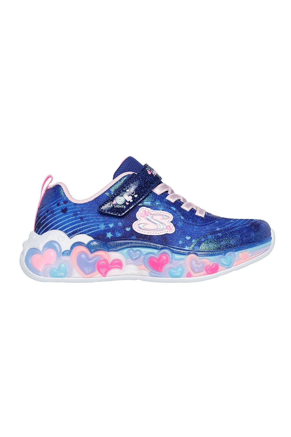 Skechers, Pantofi sport cu buton oprire/pornire S-Lights, Albastru pastel, 32 EU