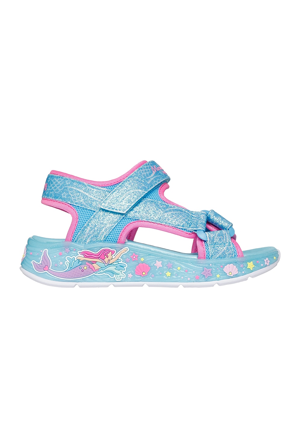 Skechers, Sandale cu model Mermaid Dreams, Albastru pastel, 32 EU