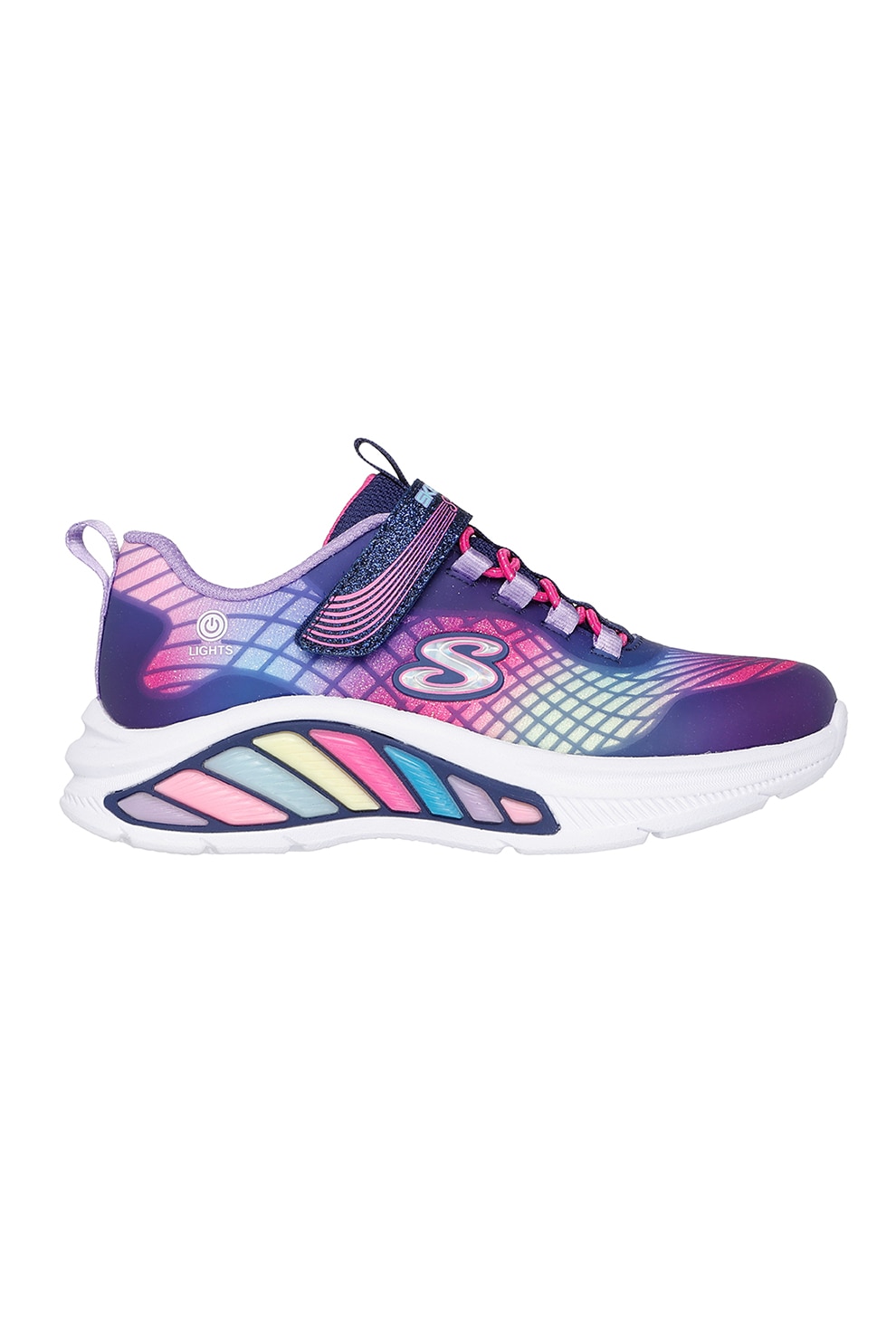 Skechers, Pantofi sport Rainbow Cruisers cu LED-uri, Multicolor, Bleumarin, 33 EU