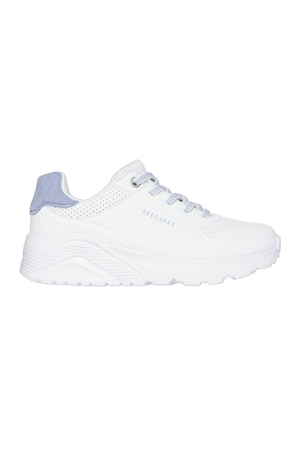 Skechers, Pantofi sport de piele ecologica Uno Lite, Alb, Albastru lavanda, 29 EU