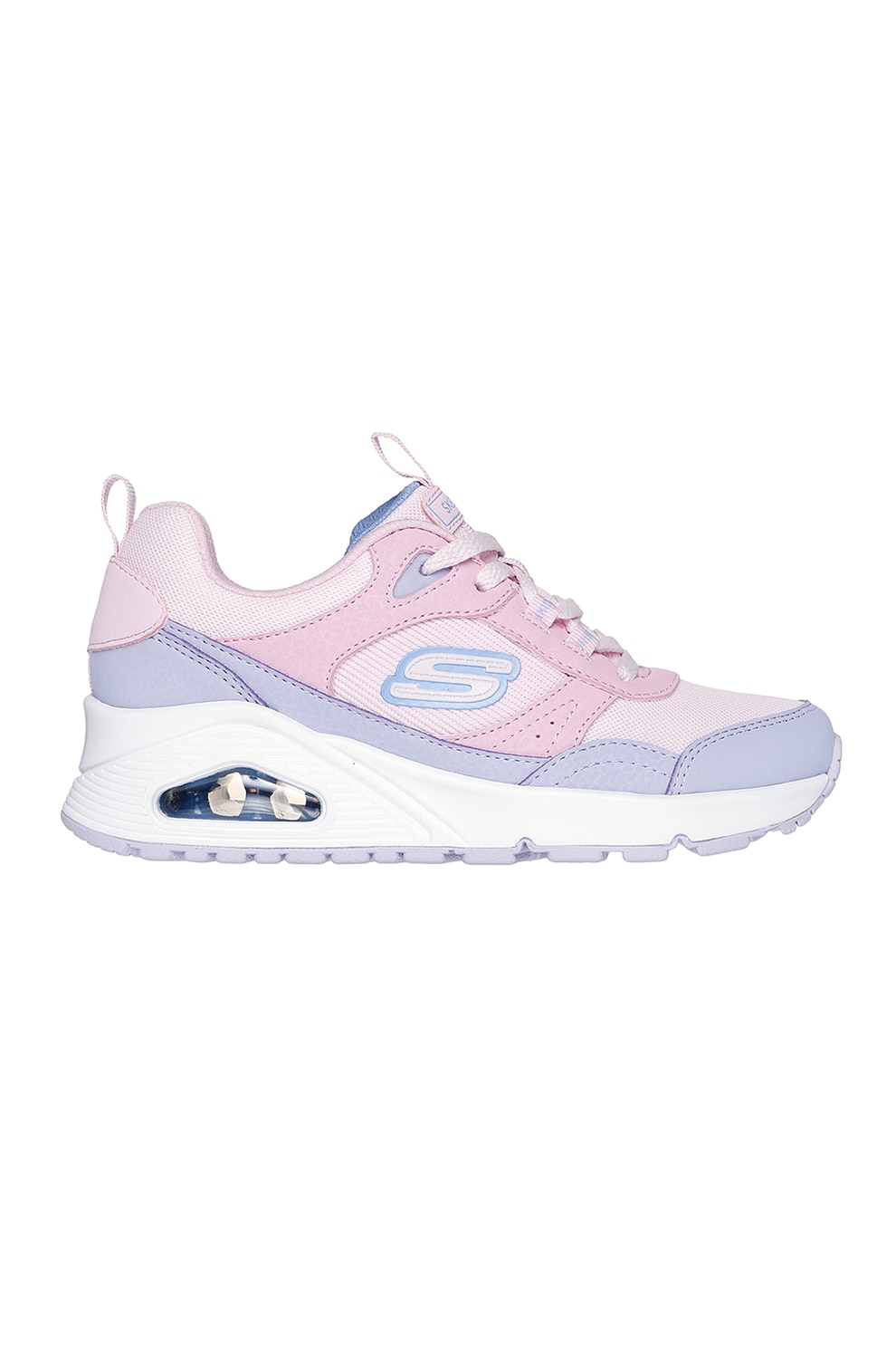Skechers, Pantofi sport din piele ecologica cu sireturi, Roz deschis, Lila, 30 EU