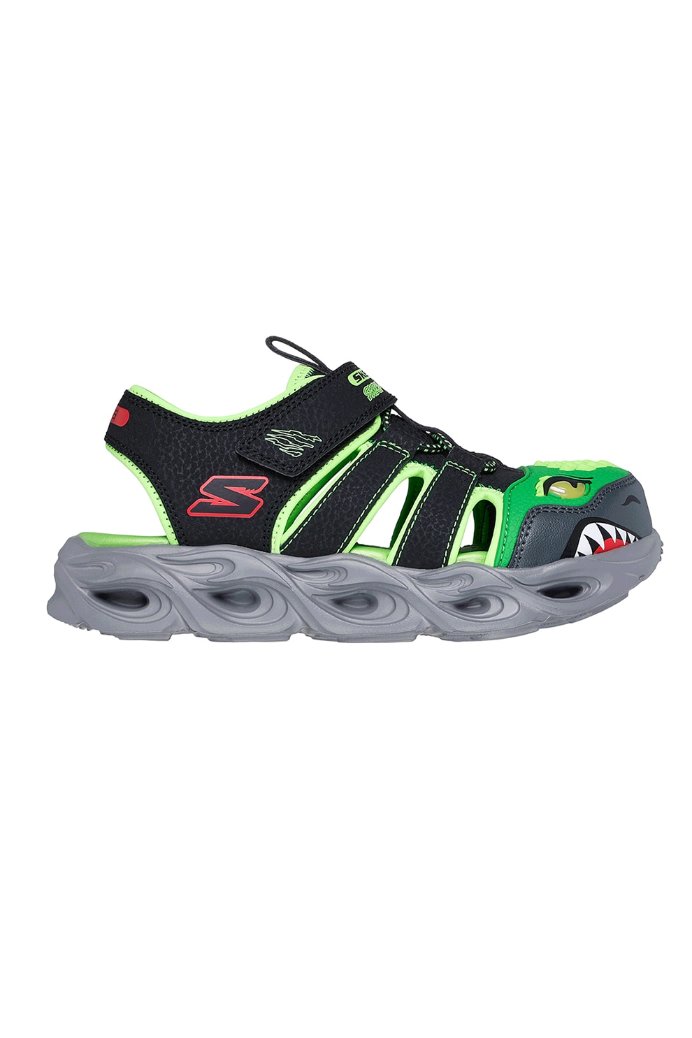 Skechers, Sandale cu velcro Thermo Splash, Negru, Verde lime, 32 EU