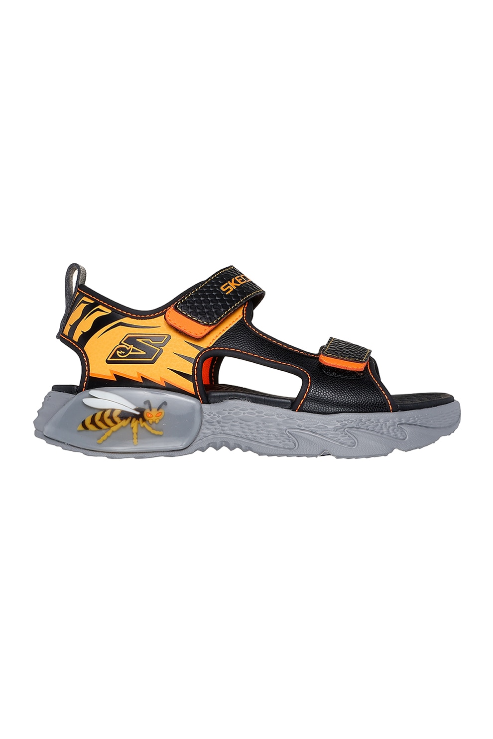 Skechers, Sandale flatform cu velcro, Negru, Portocaliu, 29 EU