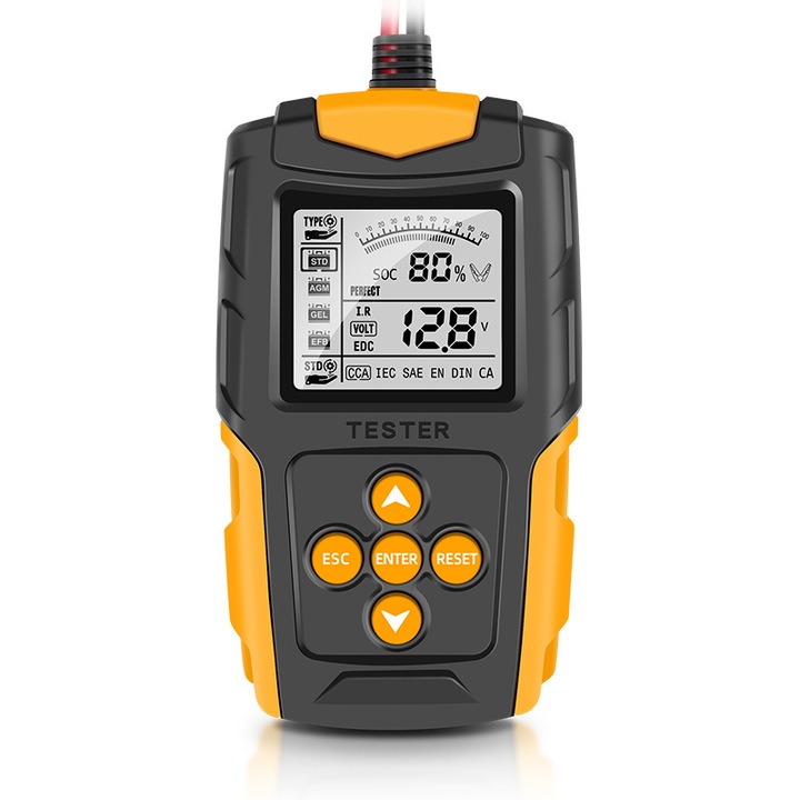 Тестер за автомобилни акумулатори, CHIGOODS, 12V/24V 330-995A, SOH, SOC, CCA, 3Ah-200 Ah, цифров анализатор на батерии за автомобили, камиони, мотоциклети, SUV, лодки