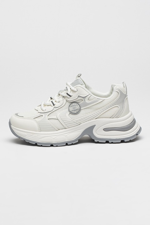 Big Star, Tenisi din piele ecologica si plasa cu platforma, Alb, Argintiu, 40