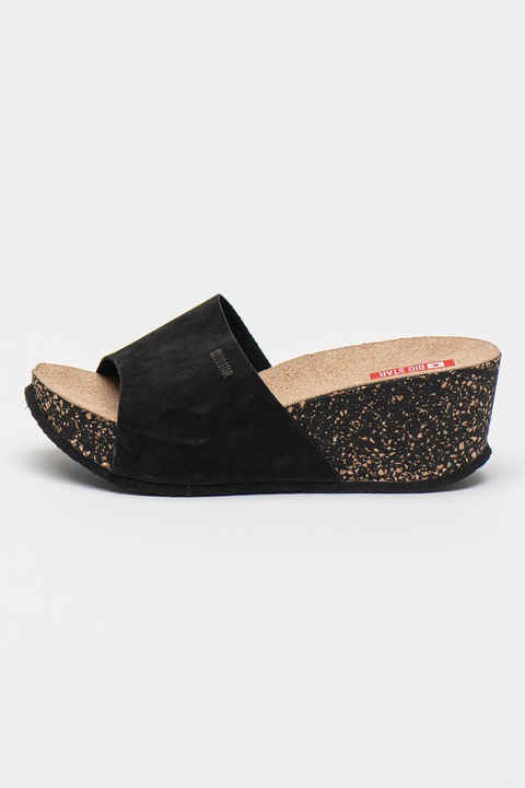 Big Star, Papuci de piele intoarsa cu talpa wedge, Negru, 39