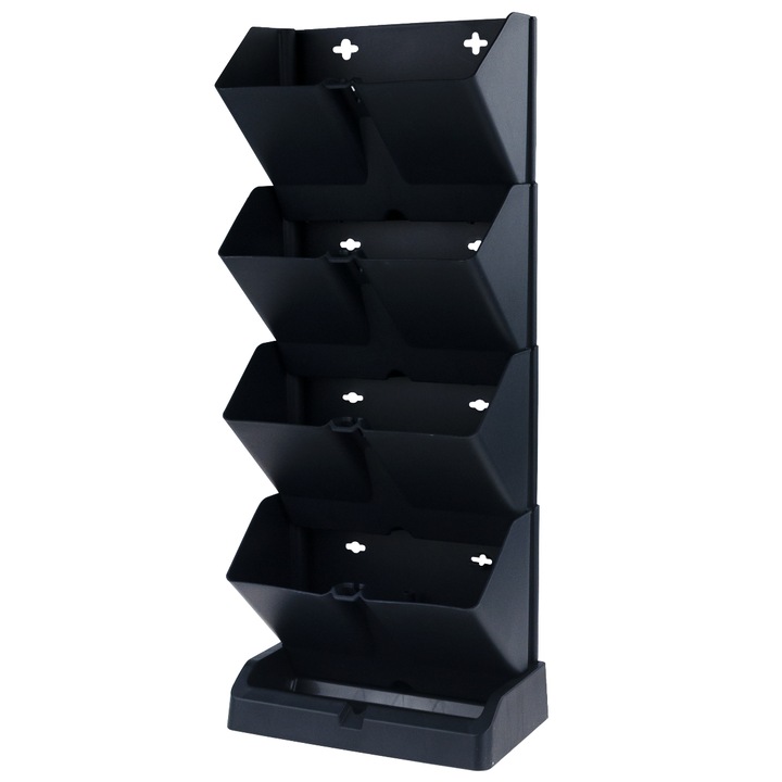 Ghiveci decorativ de flori, Prosperplast, plastic, modular, negru, 4 module