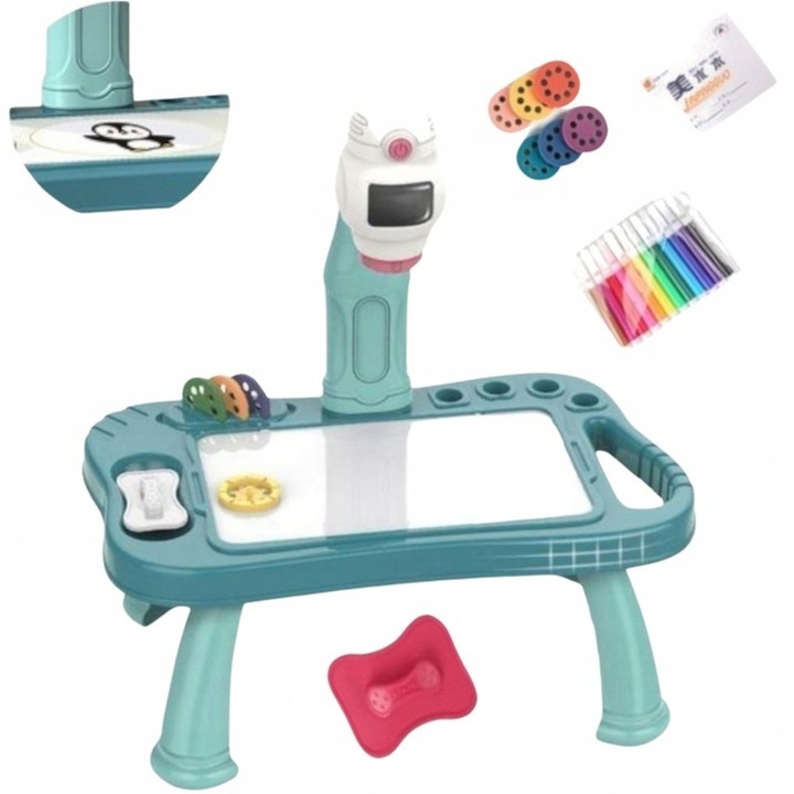 Design készlet rajzoláshoz, Luxma, robot, 4 korong, 12 marker, kék, 31x34x19cm