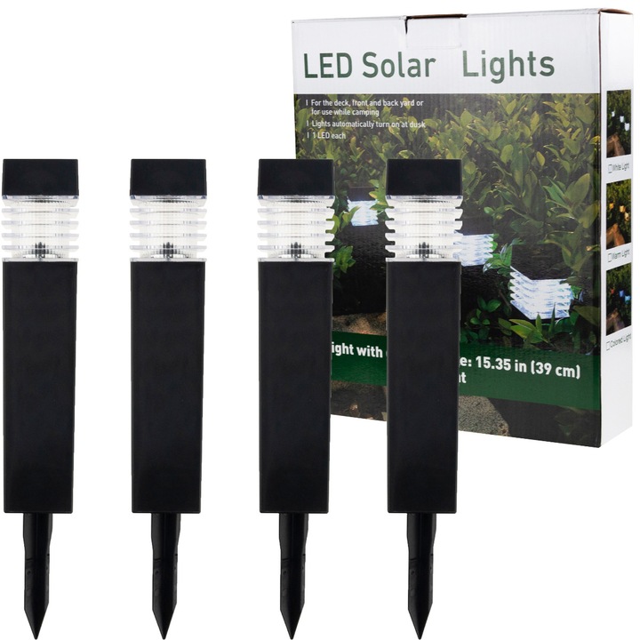 Set 4 lampi solare LED, 39cm, negru, cu senzor de intuneric