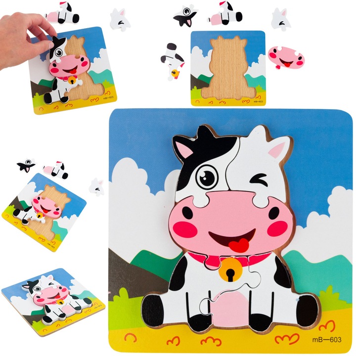 Образователен дървен пъзел Лука, модел Крава, 30x30см