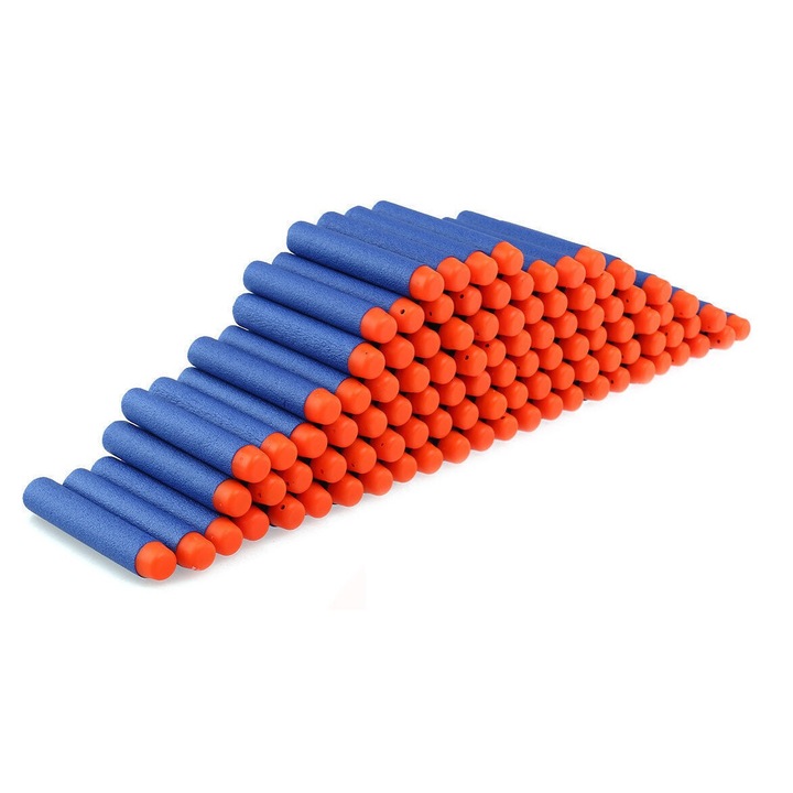 100 db-os lövedék készlet Nerf blasterekhez, 7,2x1,2 cm, kék narancssárgával