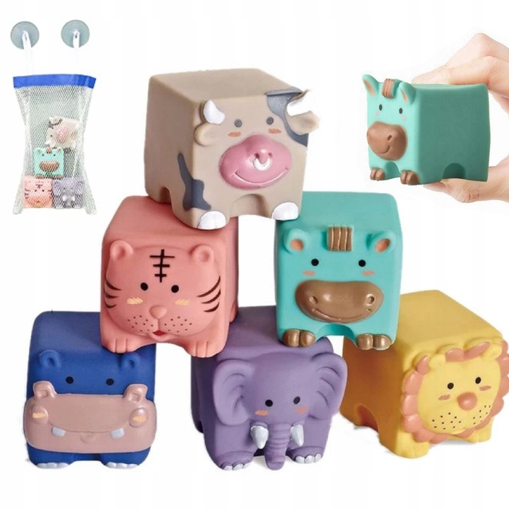 6 db-os fürdőjáték készlet, Luxma, rendszerező tapadókorongokkal, 23x11x7cm