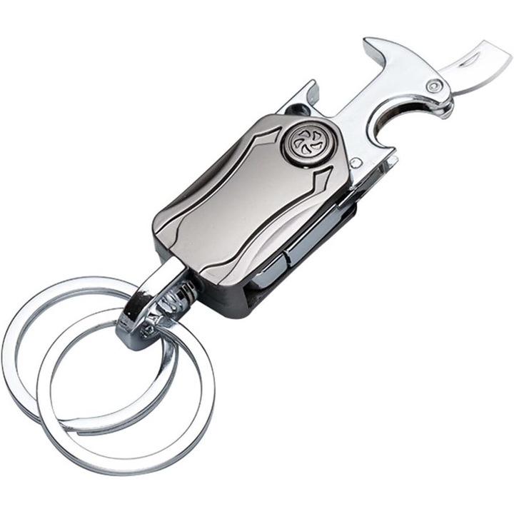 Breloc multifunctional cu deschizator de sticle, zinc, 2 inele, portabil, durabil