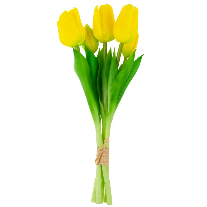 Buchet de lalele galbene, Plastic, 5 Flori, 30 cm, Galben