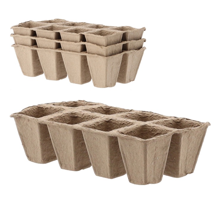 Set 3 ghiveci rasaduri biodegradabile 24,5x12,5x6cm pentru rasaduri, GardenLine, ecologice