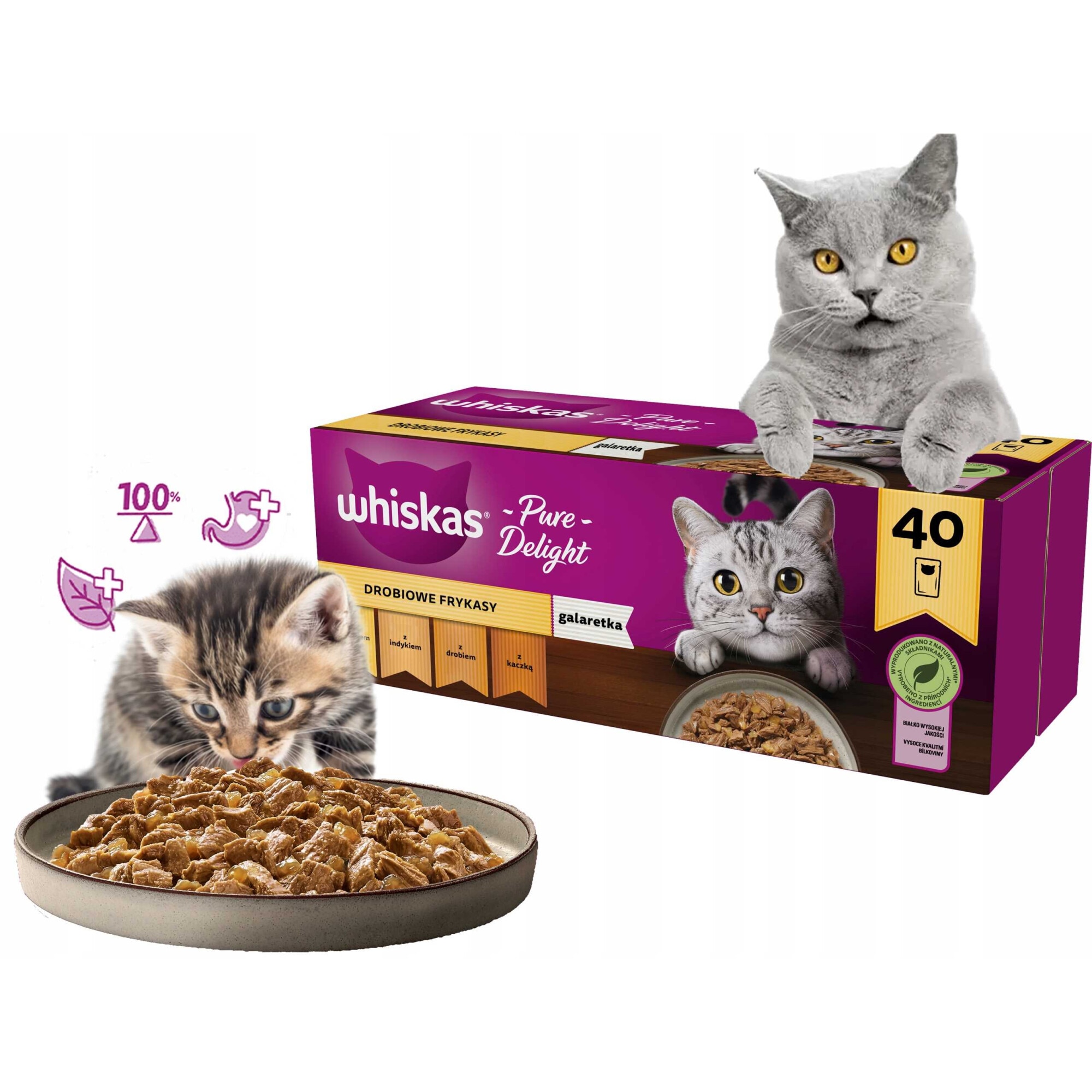 Whiskas Set 40x85g, Пиле, пуйка, патица и птици в желе