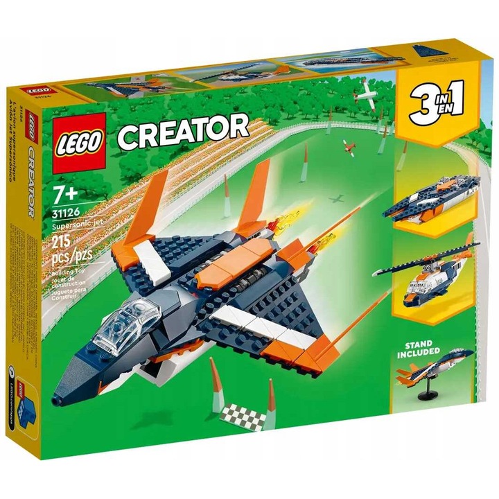 Конструктор LEGO Creator 3 в 1 - Свръхзвукова струя, 215 части, 8x27x16cm