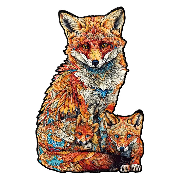 Fa puzzle, Fantasy, Fox család, 90-100 db, 297x210x35mm, tarka