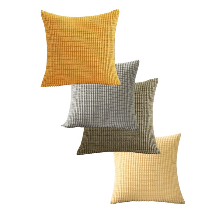 Set de 4 fete de perna, MIULEE, cu model reliefat, 50 x 50 cm, Portocaliu, Maro, Gri si galben pal