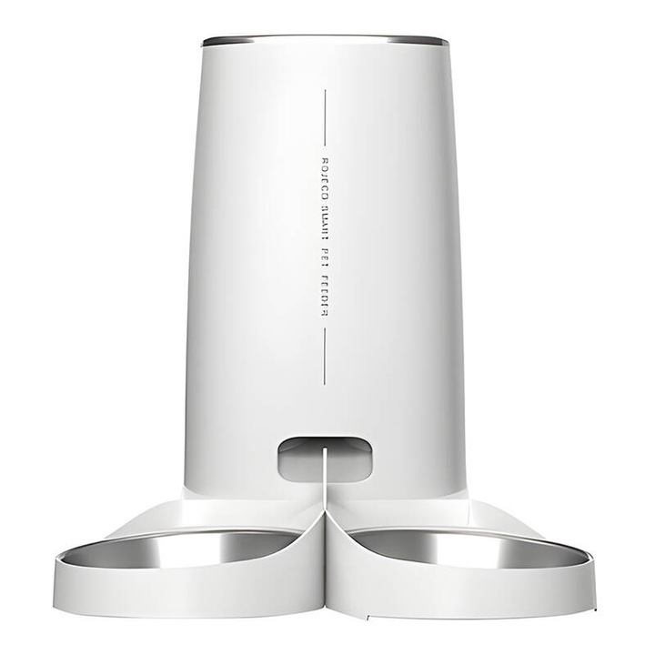 Dispenser automat de hrana Rojeco 4L, 2 boluri, capacitate 2.5 kg, alimentare DC sau baterii AA, dimensiuni 330x177x335mm