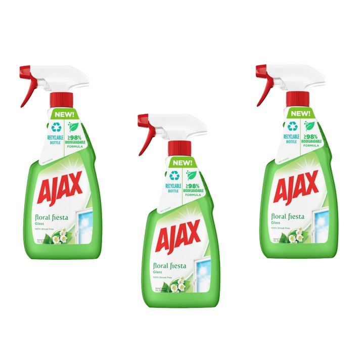 Ajax Floral Fiesta Green ablaktisztító oldat csomag, 500ml X3