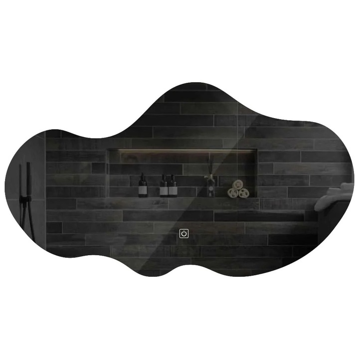 Oglinda LED 140x78 cm, LED Neutru 4000K, cu buton touch, Reyze Gama Ambient Model 1 Asimetrica Orizontala