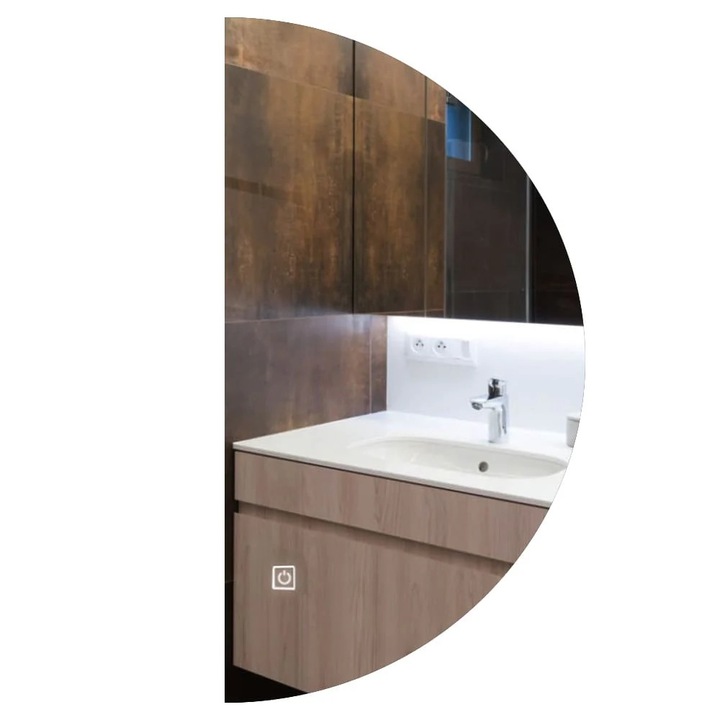 Oglinda LED 95x190 cm, LED Cald 3000K, cu buton touch, Reyze Gama Ambient Model 1 Semiluna