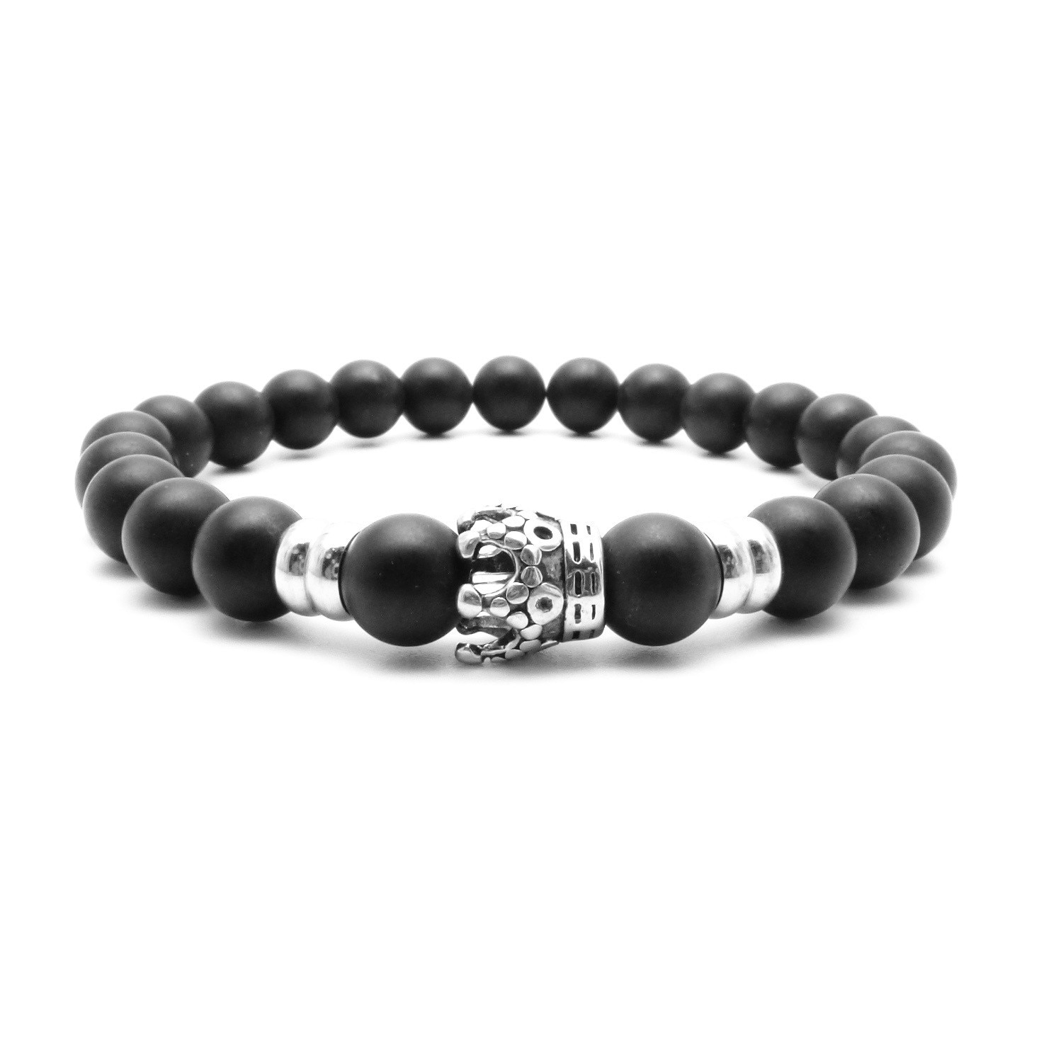 Bratara elastica Luxor Gioielli din pietre onix si charm coroana