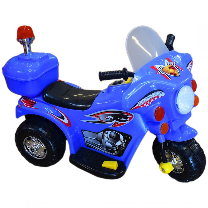Novokids elektromos motorkerékpár akkumulátorral gyermekeknek, dalokkal és lámpákkal, 3 kerék, kék