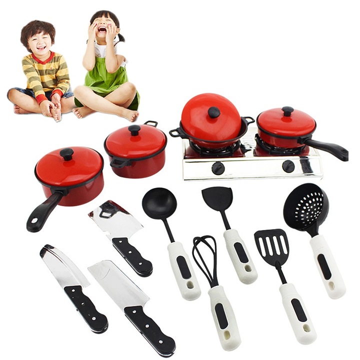 13 darabos piros konyhai eszközkészlet gyerekeknek, oktató játékok, szociális és érzelmi készségek fejlesztése